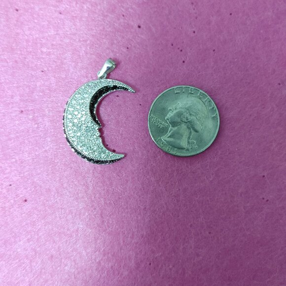 Jewelry - 925 Sterling Silver crescent moon pendant with black and white stones